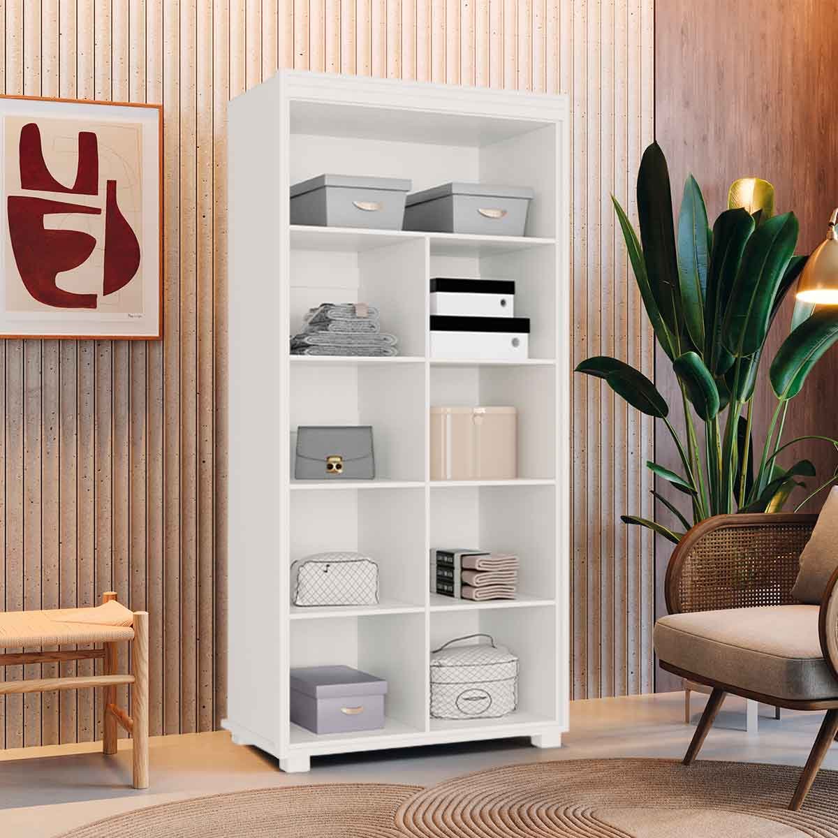 Armário Multiuso 5 Prateleiras 2 Pts c/ Chave 100% MDF Apollo Branco