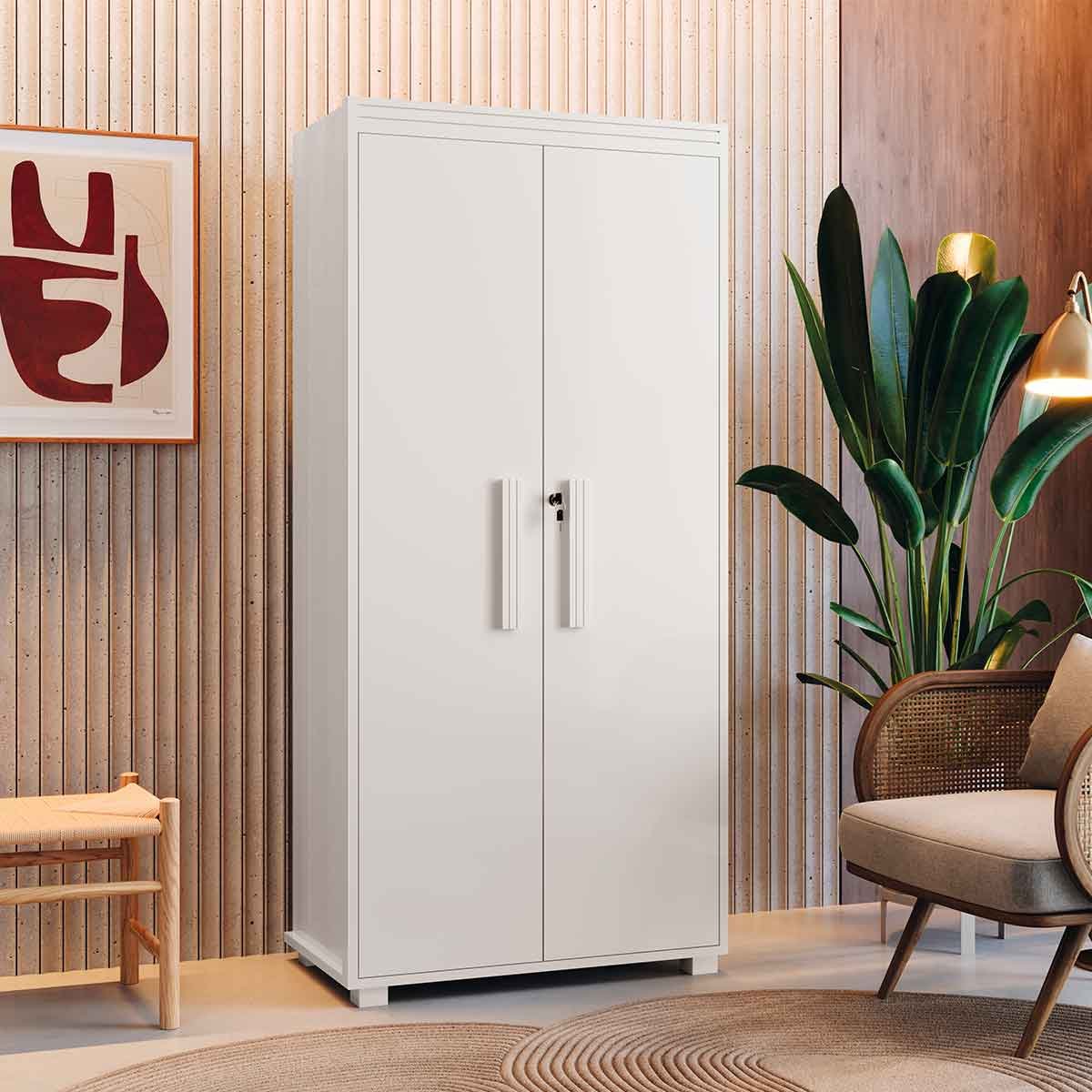 Armário Multiuso 5 Prateleiras 2 Pts c/ Chave 100% MDF Apollo Branco