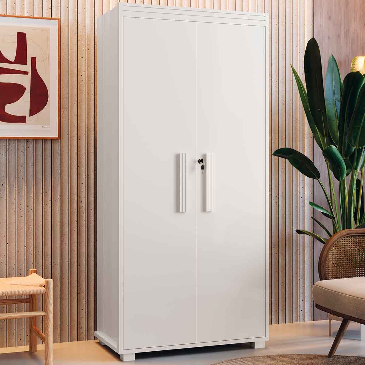 Armário Multiuso 5 Prateleiras 2 Pts c/ Chave 100% MDF Apollo Branco