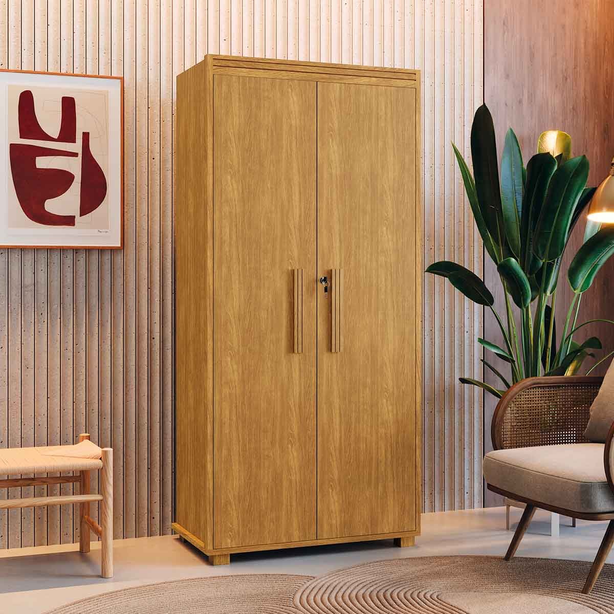 Armário Multiuso 5 Prateleiras 2 Pts c/ Chave 100% MDF Apollo Cinamomo