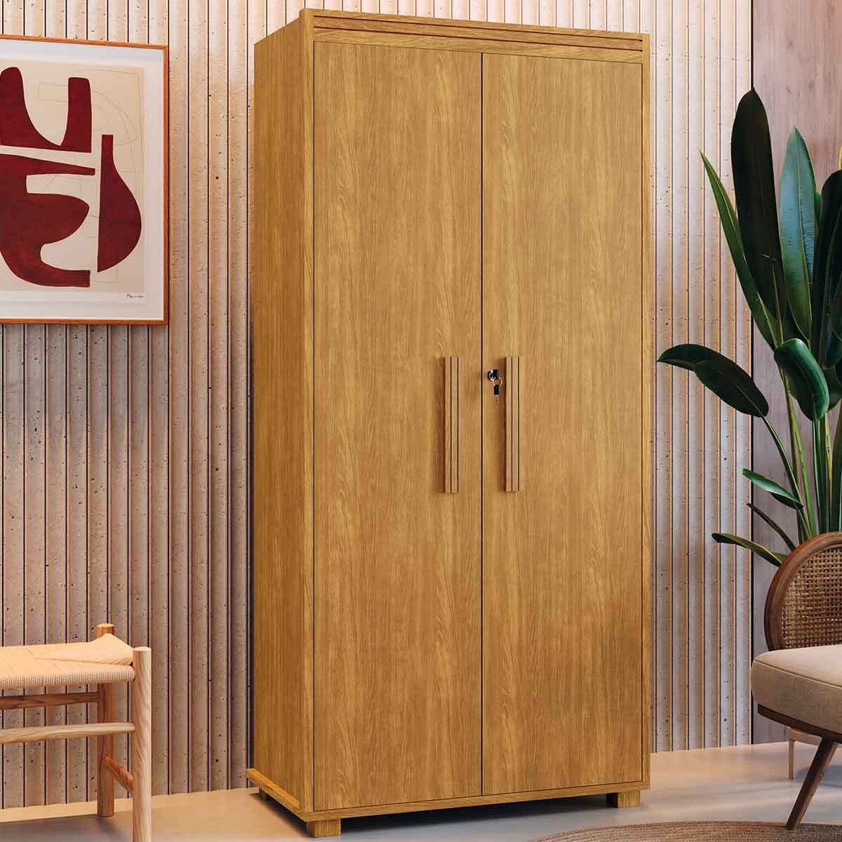 Armário Multiuso 5 Prateleiras 2 Pts c/ Chave 100% MDF Apollo Cinamomo