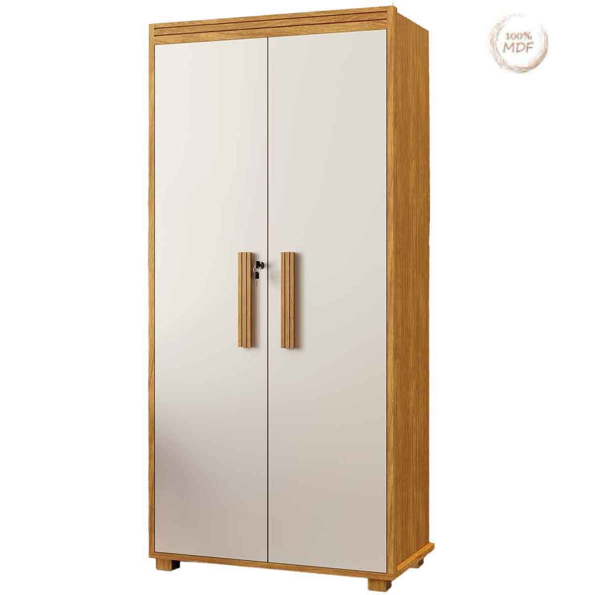 Armário Multiuso 5 Prateleiras 2 Pts c/ Chave 100% MDF Apollo Cinamomo/Off White