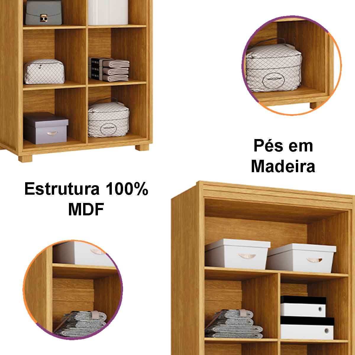 Armário Multiuso 5 Prateleiras 2 Pts c/ Chave 100% MDF Apollo Cinamomo/Off White