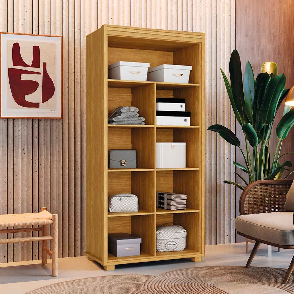 Armário Multiuso 5 Prateleiras 2 Pts c/ Chave 100% MDF Apollo Cinamomo/Off White