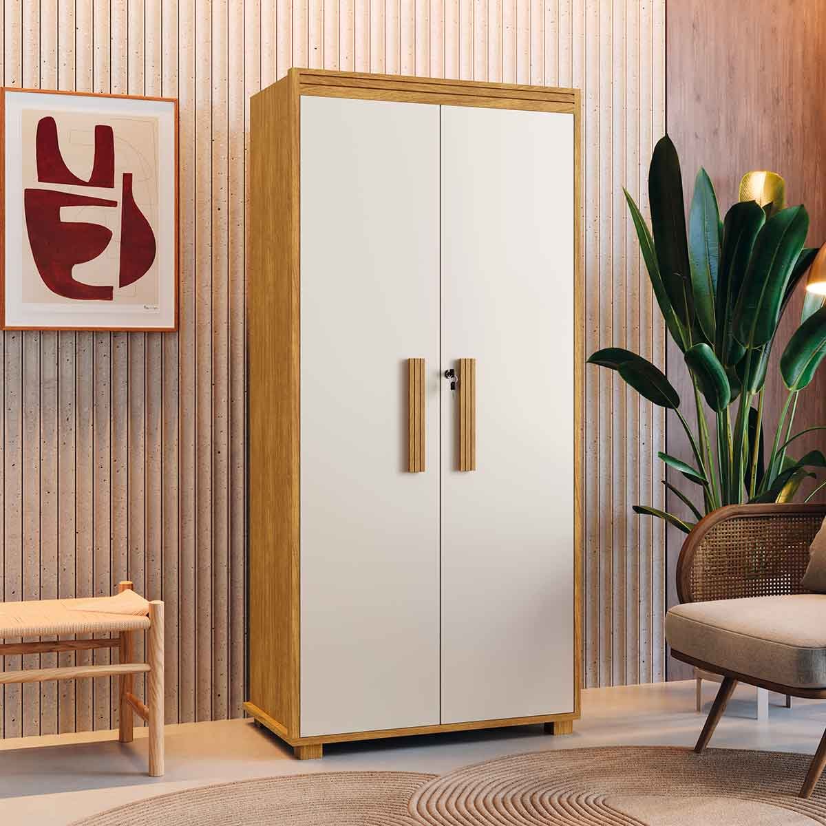Armário Multiuso 5 Prateleiras 2 Pts c/ Chave 100% MDF Apollo Cinamomo/Off White