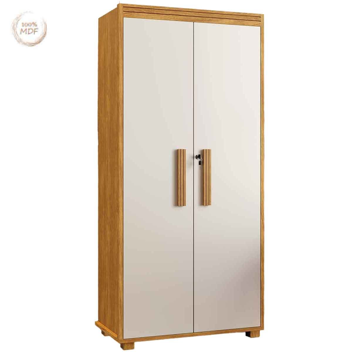Armário Multiuso 5 Prateleiras 2 Pts c/ Chave 100% MDF Apollo Cinamomo/Off White