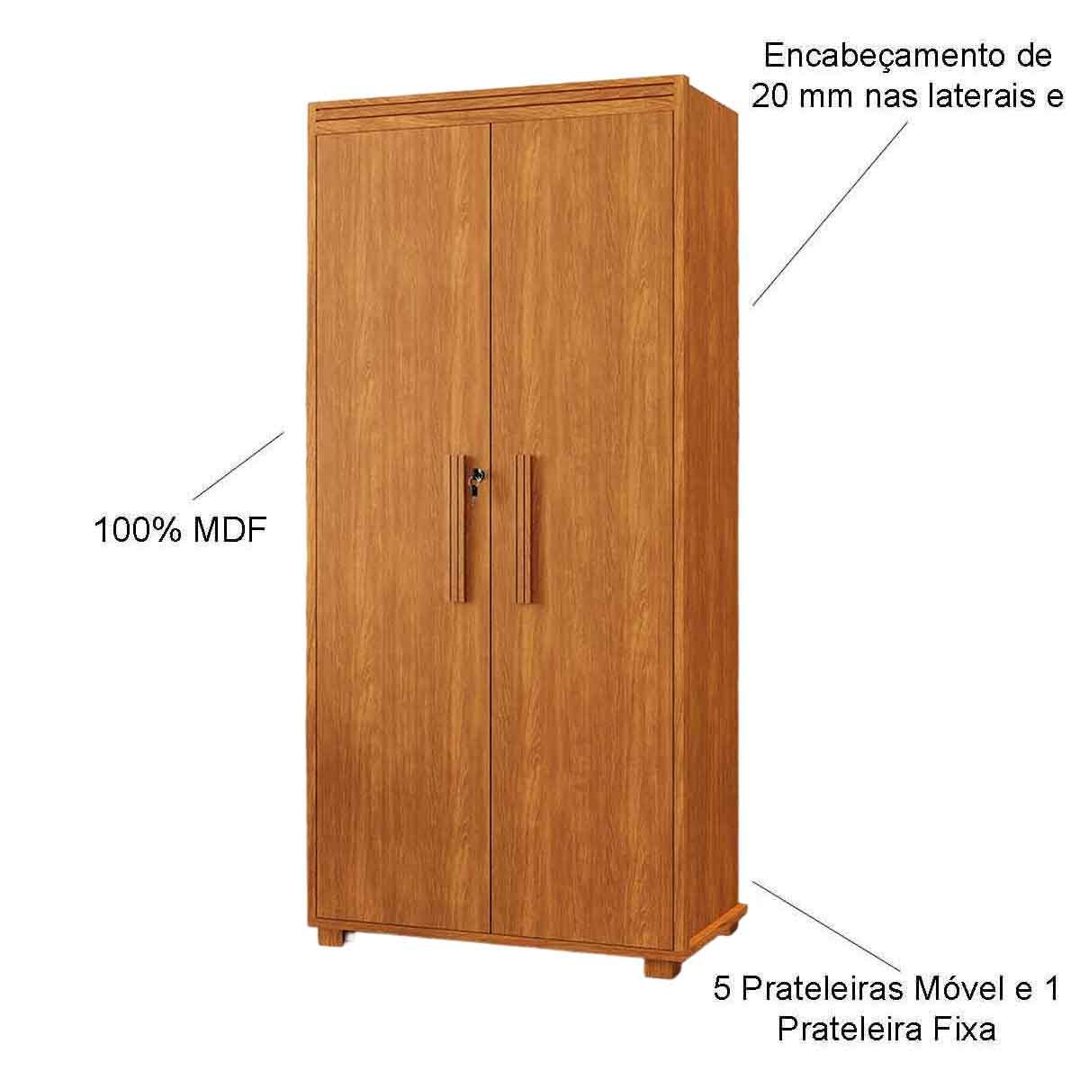 Armário Multiuso 5 Prateleiras 2 Pts c/ Chave 100% MDF Apollo Nature