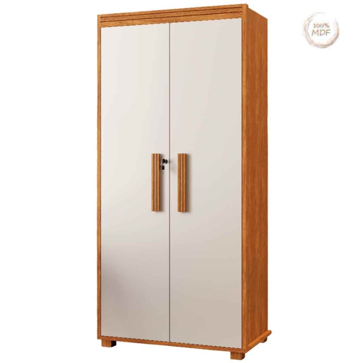 Armário Multiuso 5 Prateleiras 2 Pts c/ Chave 100% MDF Apollo Nature/Off White