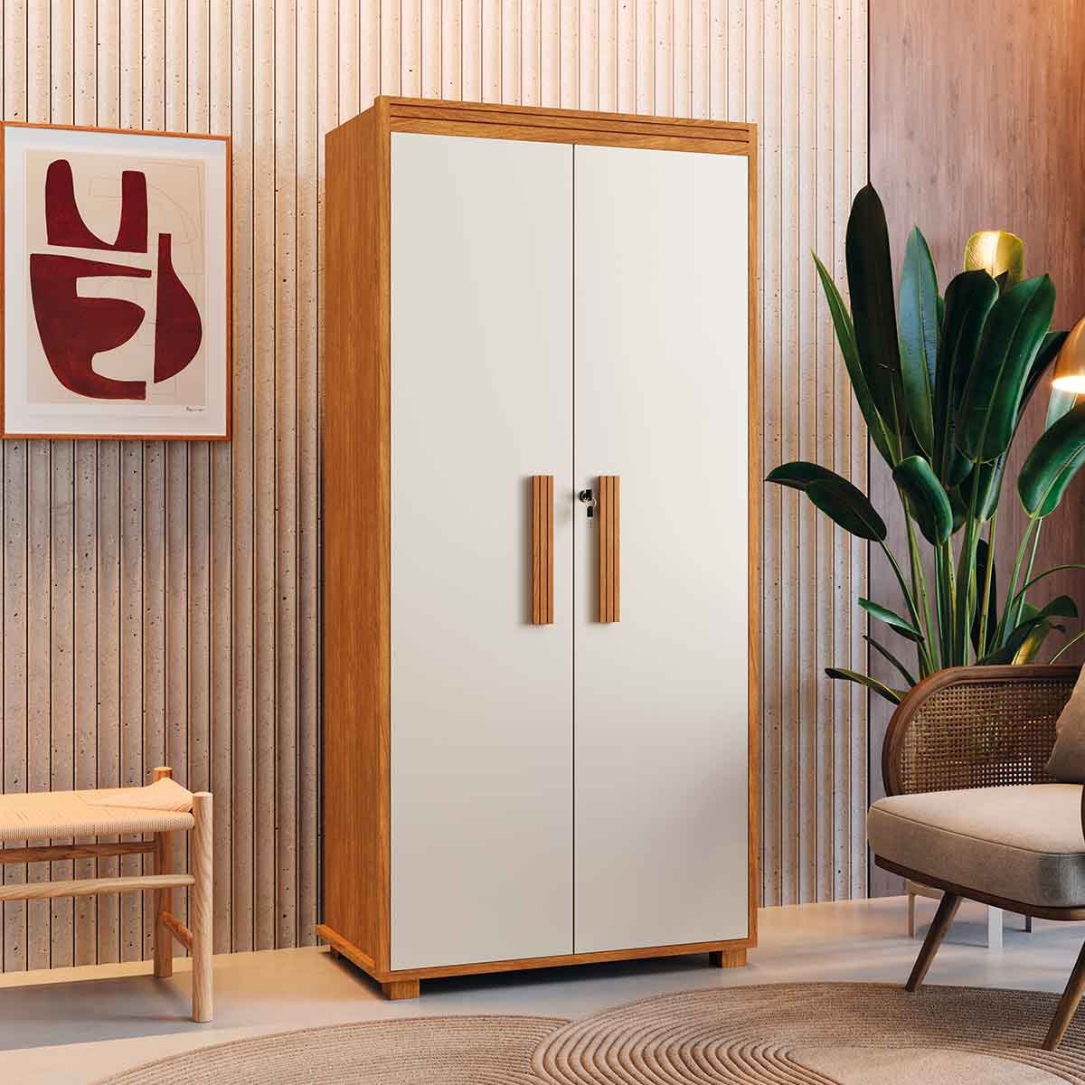 Armário Multiuso 5 Prateleiras 2 Pts c/ Chave 100% MDF Apollo Nature/Off White