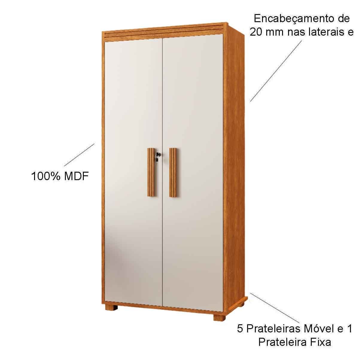 Armário Multiuso 5 Prateleiras 2 Pts c/ Chave 100% MDF Apollo Nature/Off White