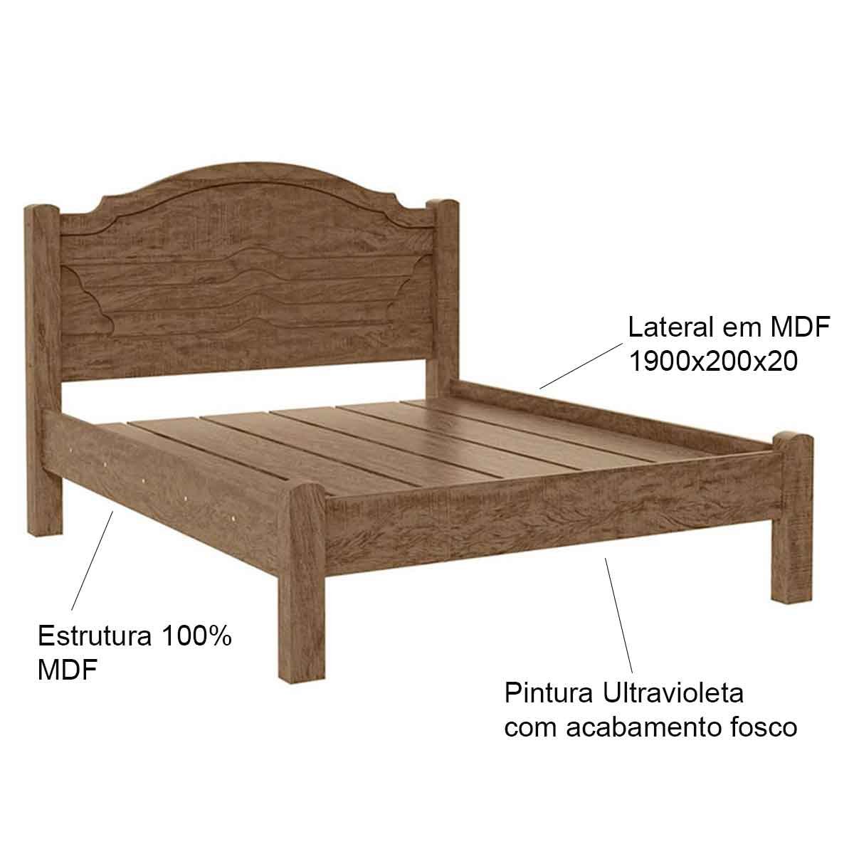 Cama de Casal Madeira 5 Travessas 5 Ripas 100% MDF Master Castanho