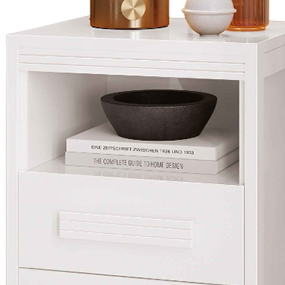 Kit 2 Mesas de Cabeceira Pés Madeira 2 Gavs Tóquio 100% MDF Branco