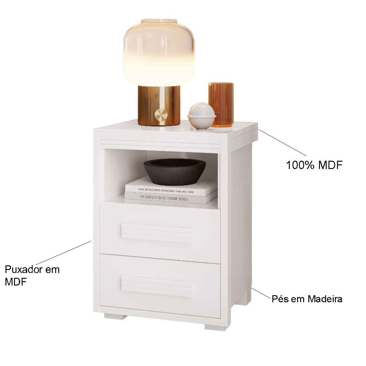 Kit 2 Mesas de Cabeceira Pés Madeira 2 Gavs Tóquio 100% MDF Branco