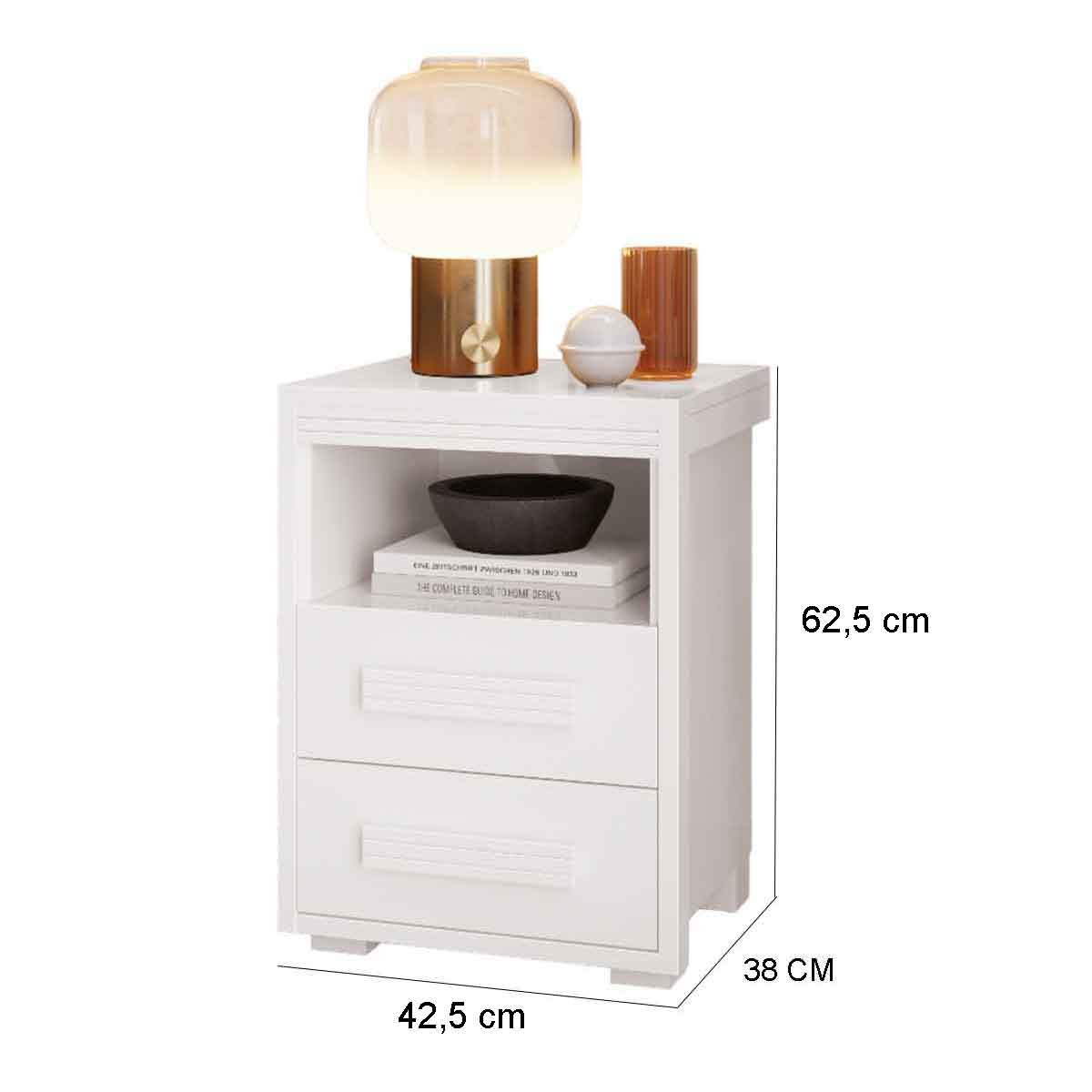 Kit 2 Mesas de Cabeceira Pés Madeira 2 Gavs Tóquio 100% MDF Branco