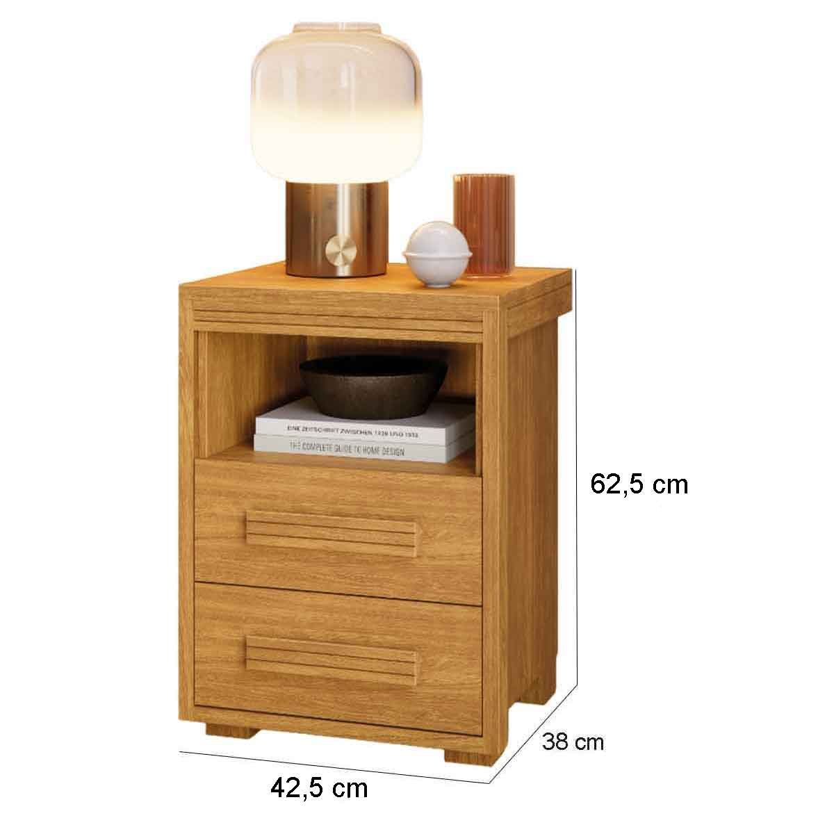 Mesa de Cabeceira Pés Madeira 2 Gavetas Tóquio 100% MDF Cinamomo
