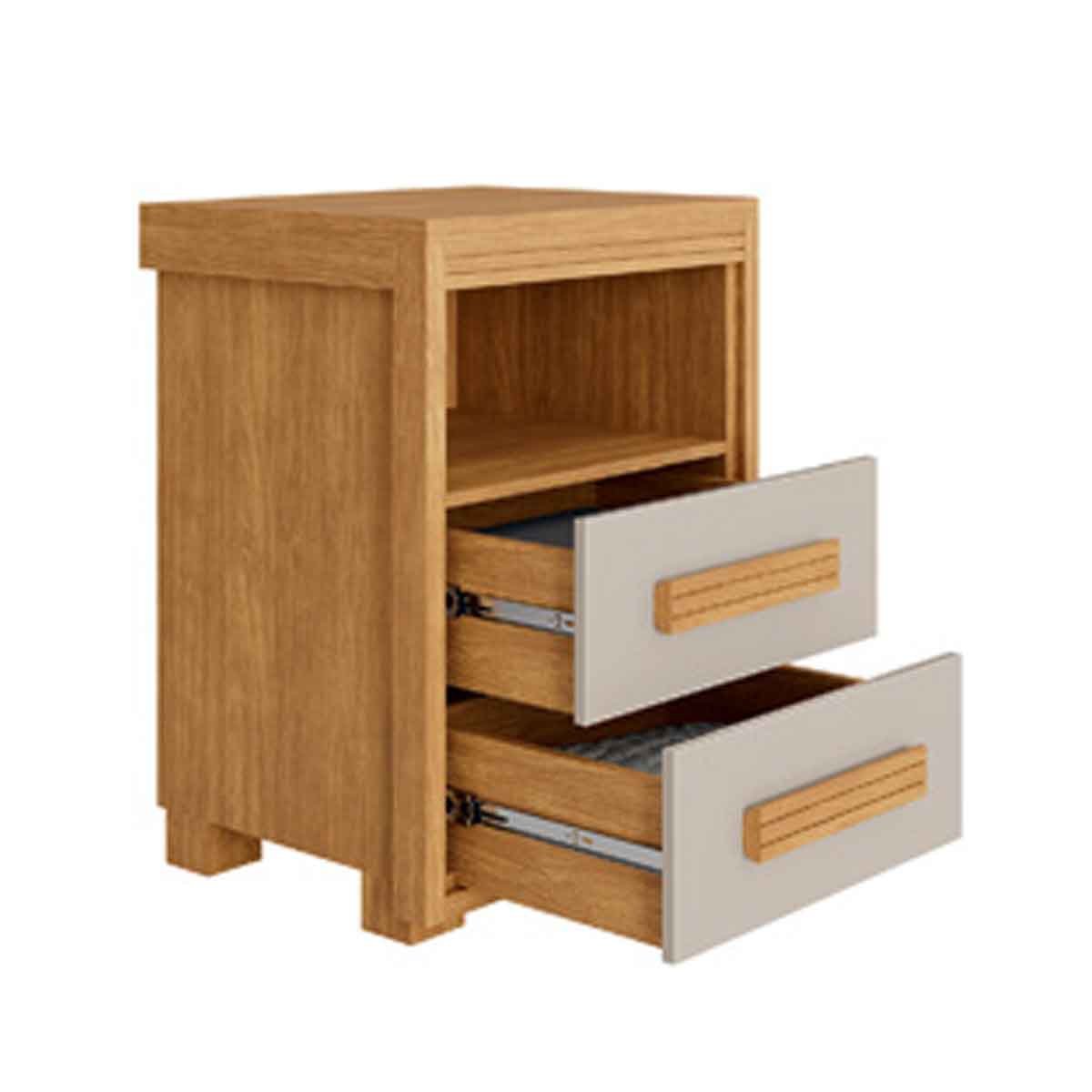 Mesa de Cabeceira Pés Madeira 2 Gavetas Tóquio 100% MDF Cinamomo/Off White