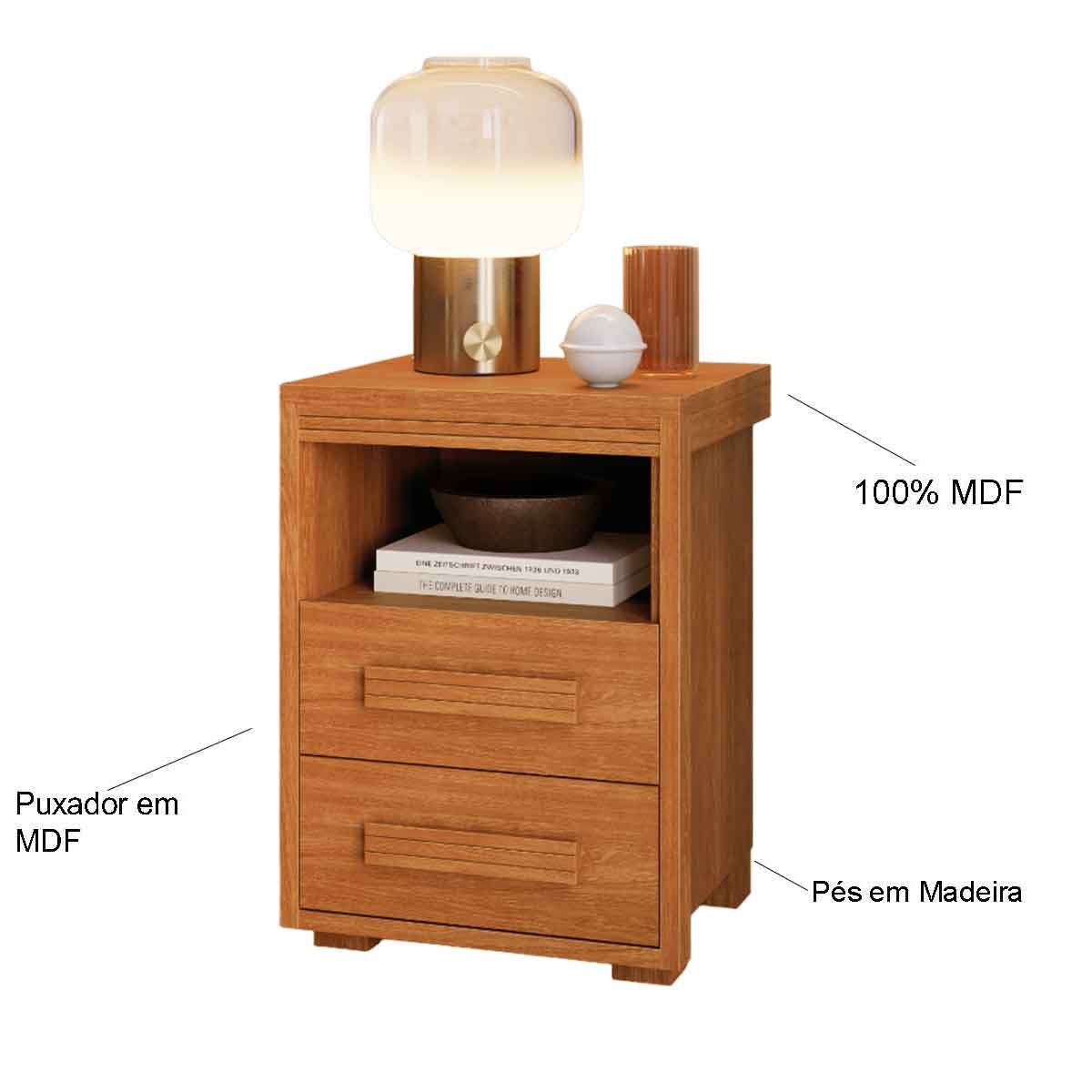 Mesa de Cabeceira Pés Madeira 2 Gavetas Tóquio 100% MDF Nature