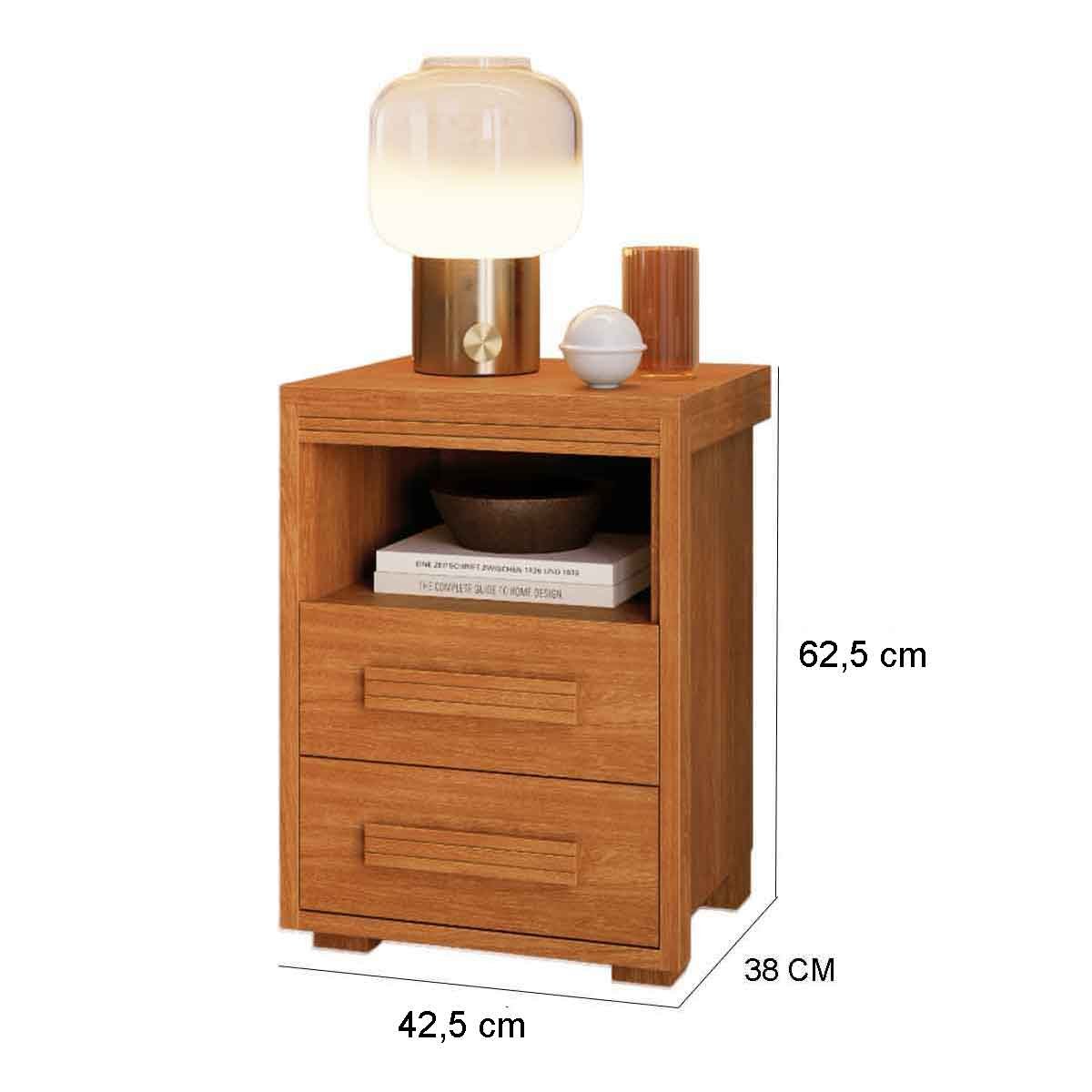 Mesa de Cabeceira Pés Madeira 2 Gavetas Tóquio 100% MDF Nature