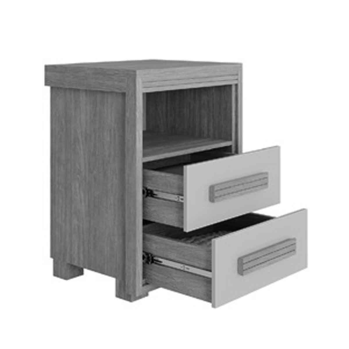 Mesa de Cabeceira Pés Madeira 2 Gavetas Tóquio 100% MDF Nature/Off White