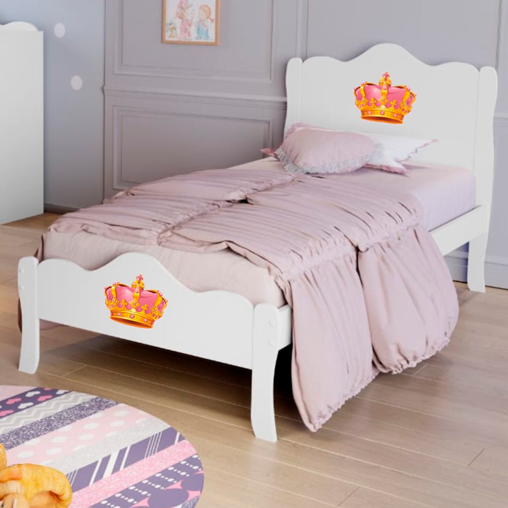 Cama Solteiro Princesa Emily Branco com Colchão