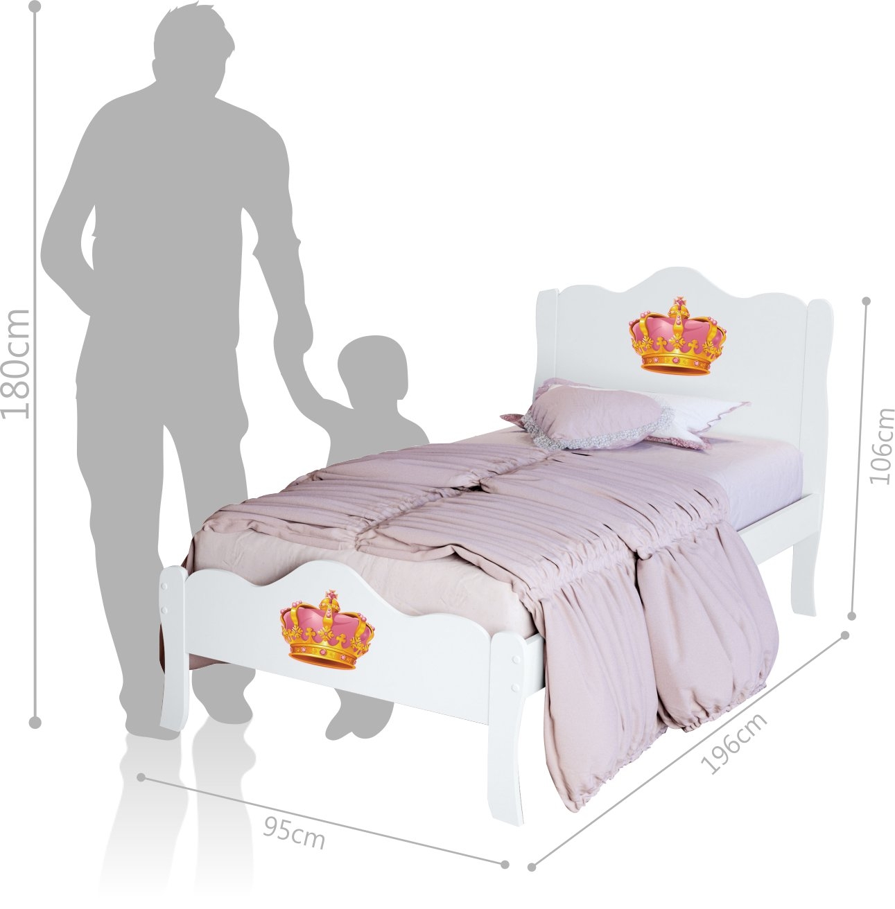 Cama Solteiro Princesa Emily Branco com Colchão