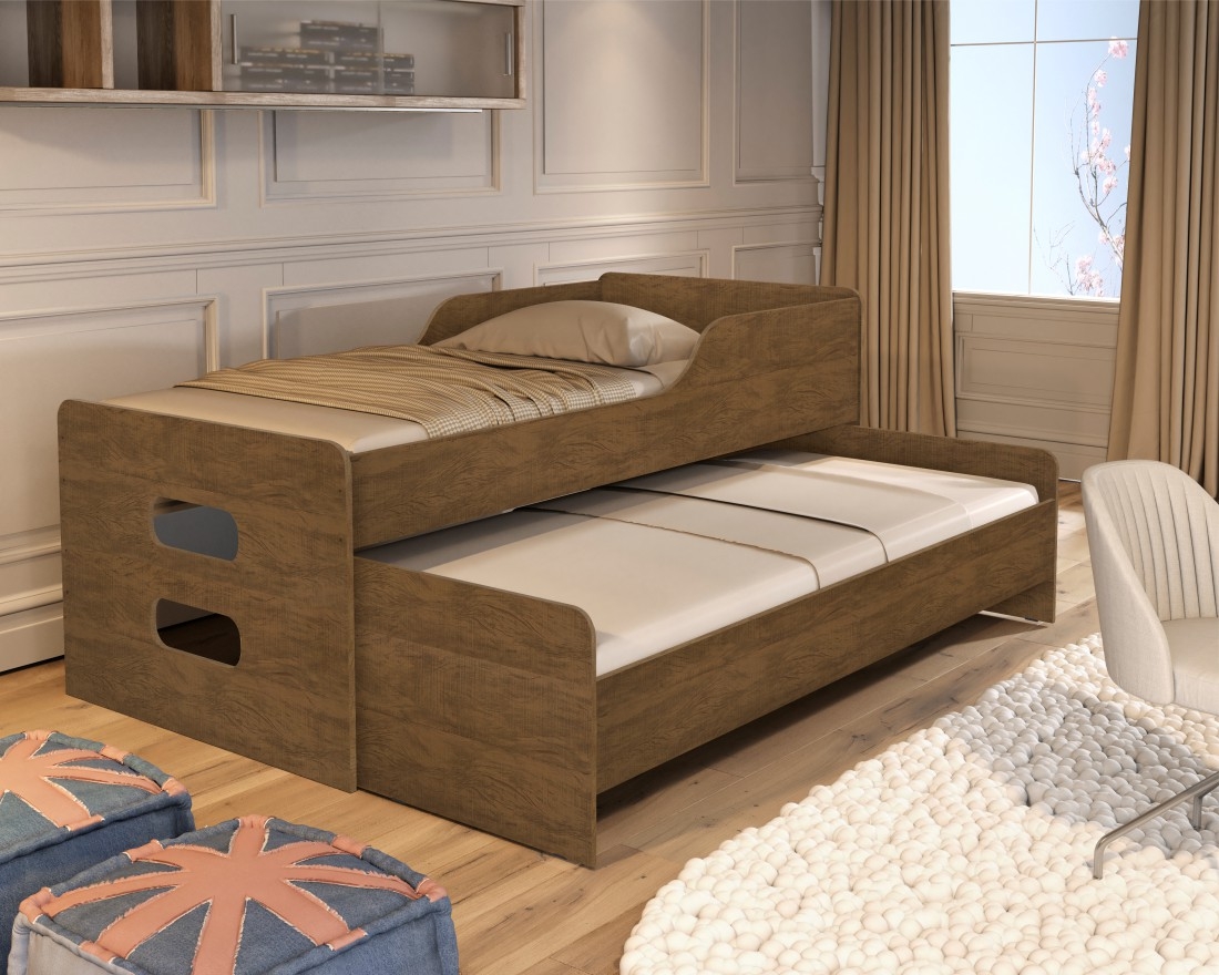 Cama com Auxiliar Veneza Castanho com Colchão