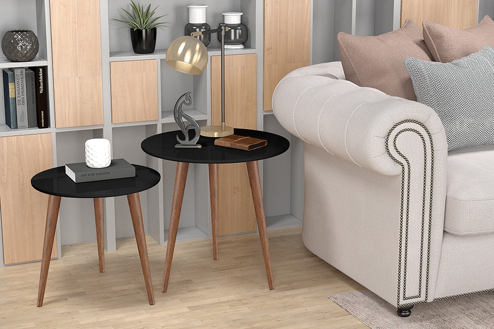 Conjunto de Mesas de Apoio e Lateral Tavares Preto