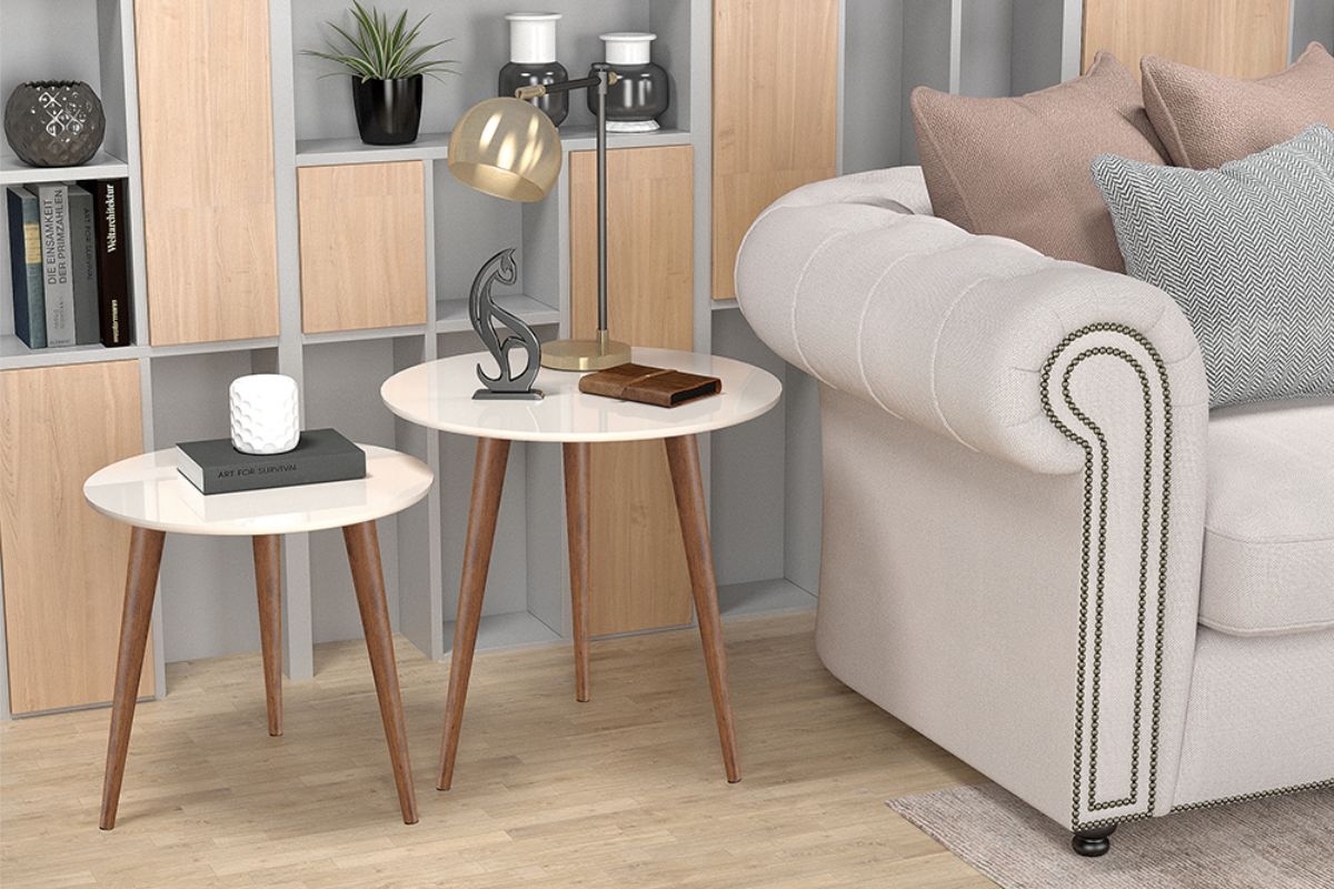 Conjunto de Mesas de Apoio e Lateral Teles Off White