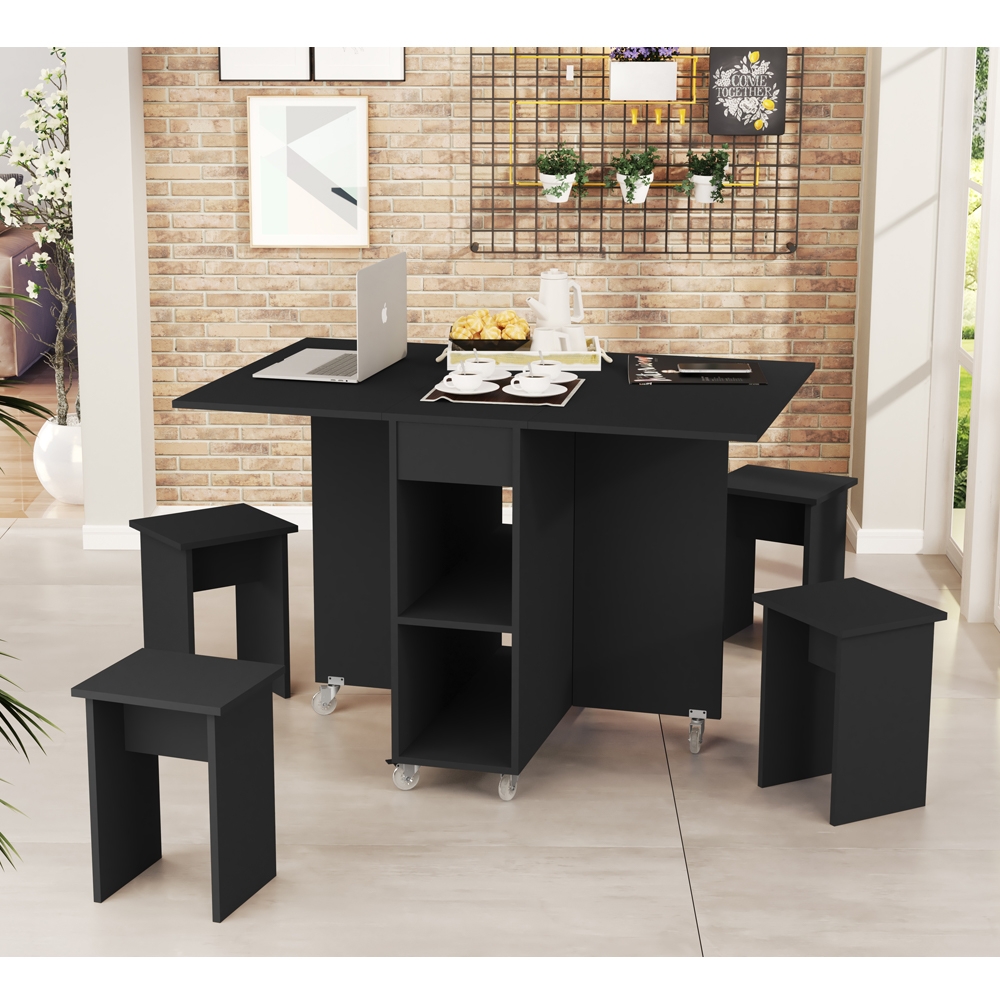 Mesa Bancada Dobrável Carlos com Bancos Preto