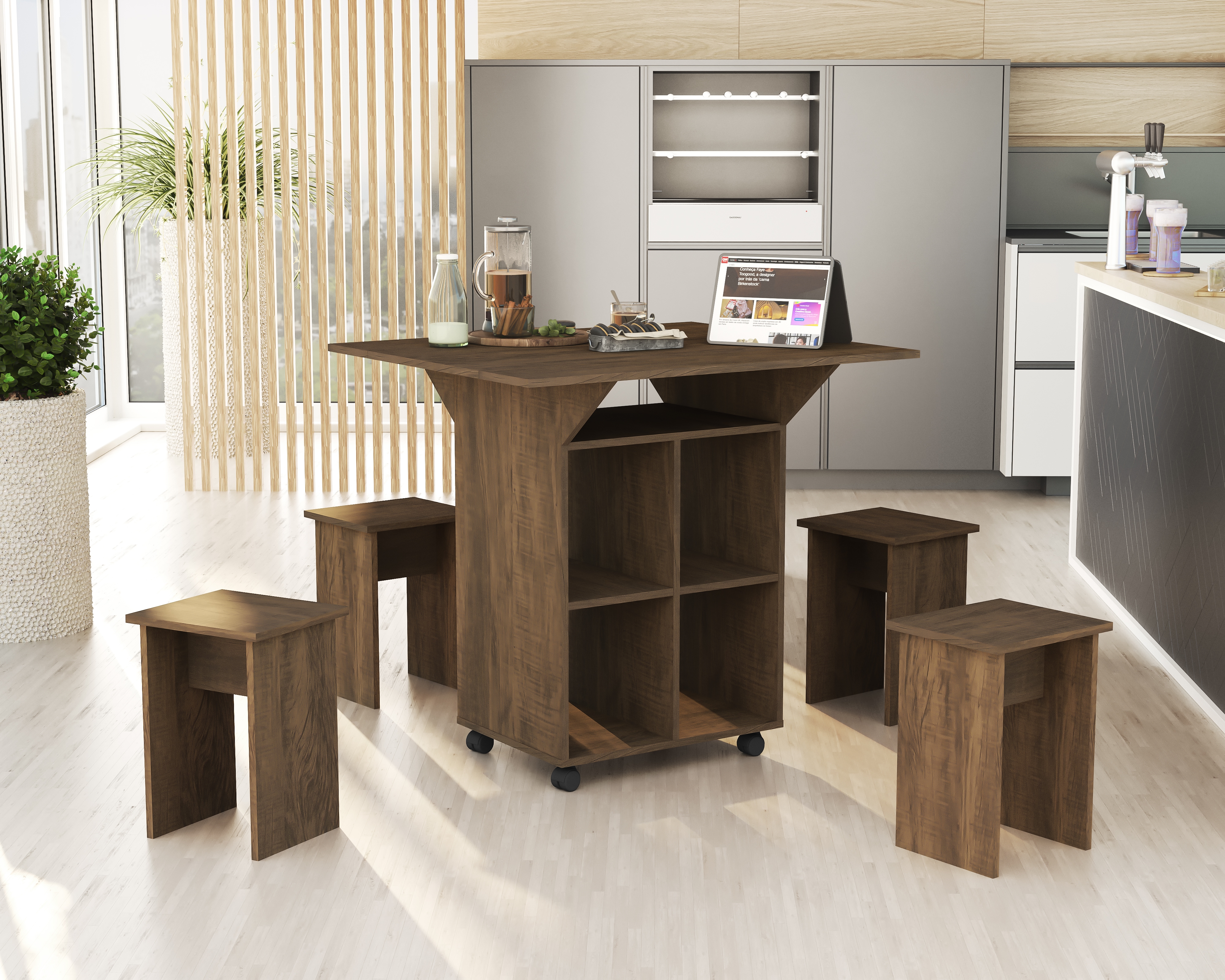 Mesa Dobrável Jeff com Bancos Castanho