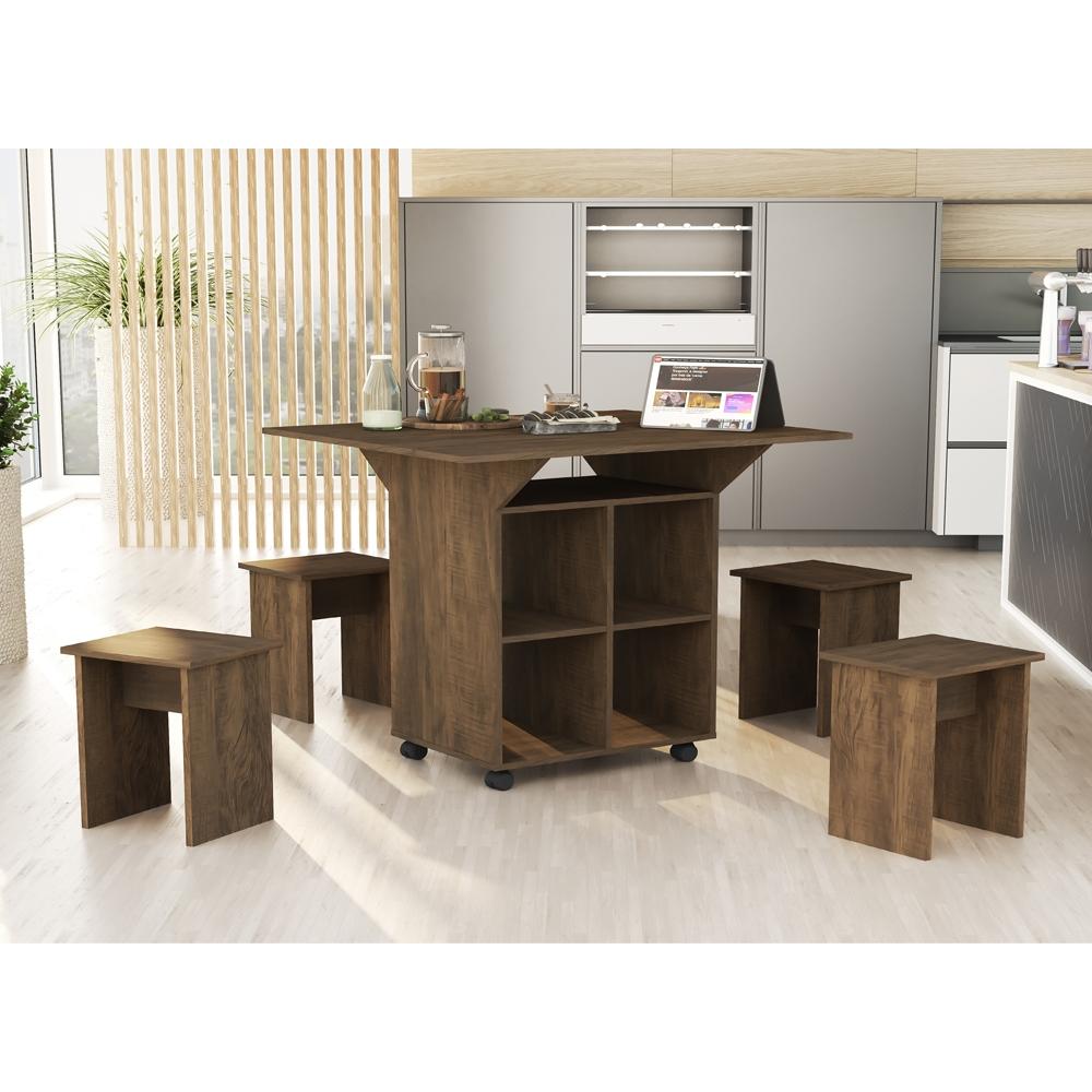 Mesa Retrátil Ana com Banquetas - Marrom