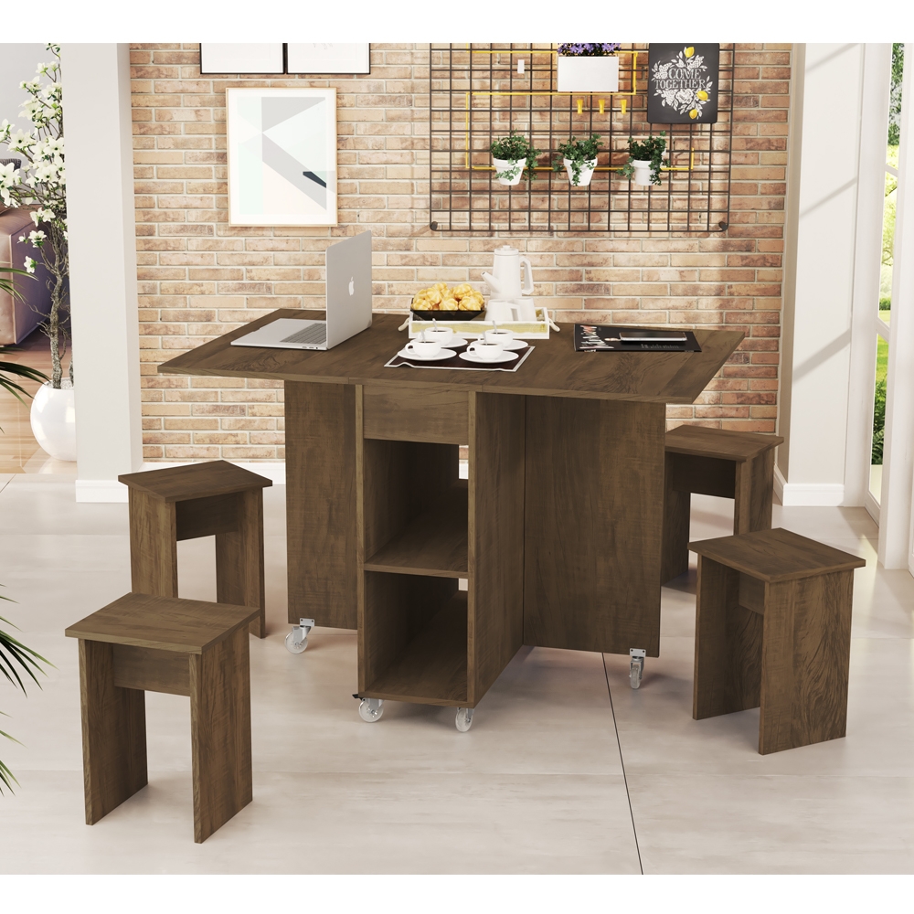 Mesa Retrátil com Banquetas Castanho