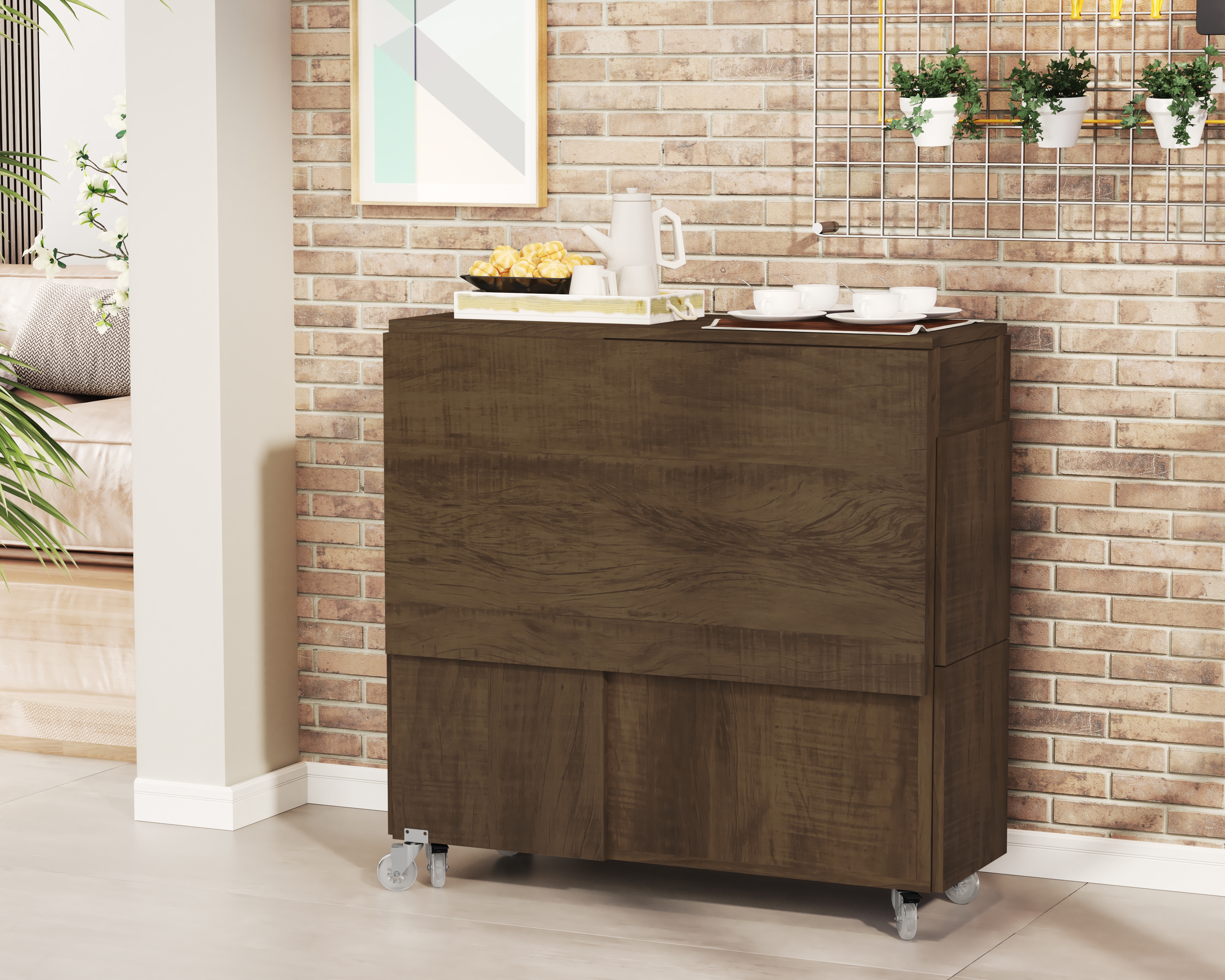 Mesa Retrátil com Banquetas Castanho
