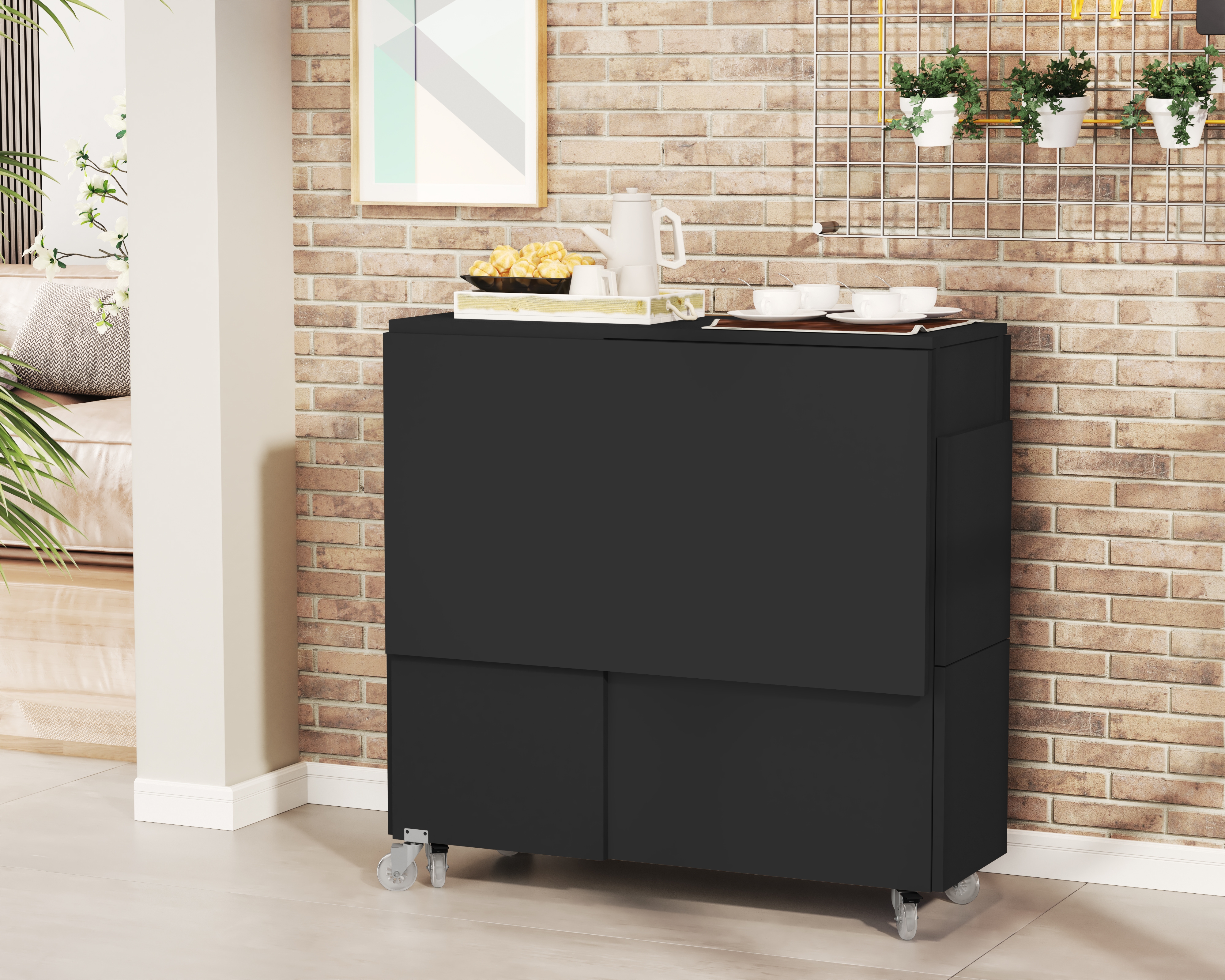 Mesa Retrátil com Banquetas Preto