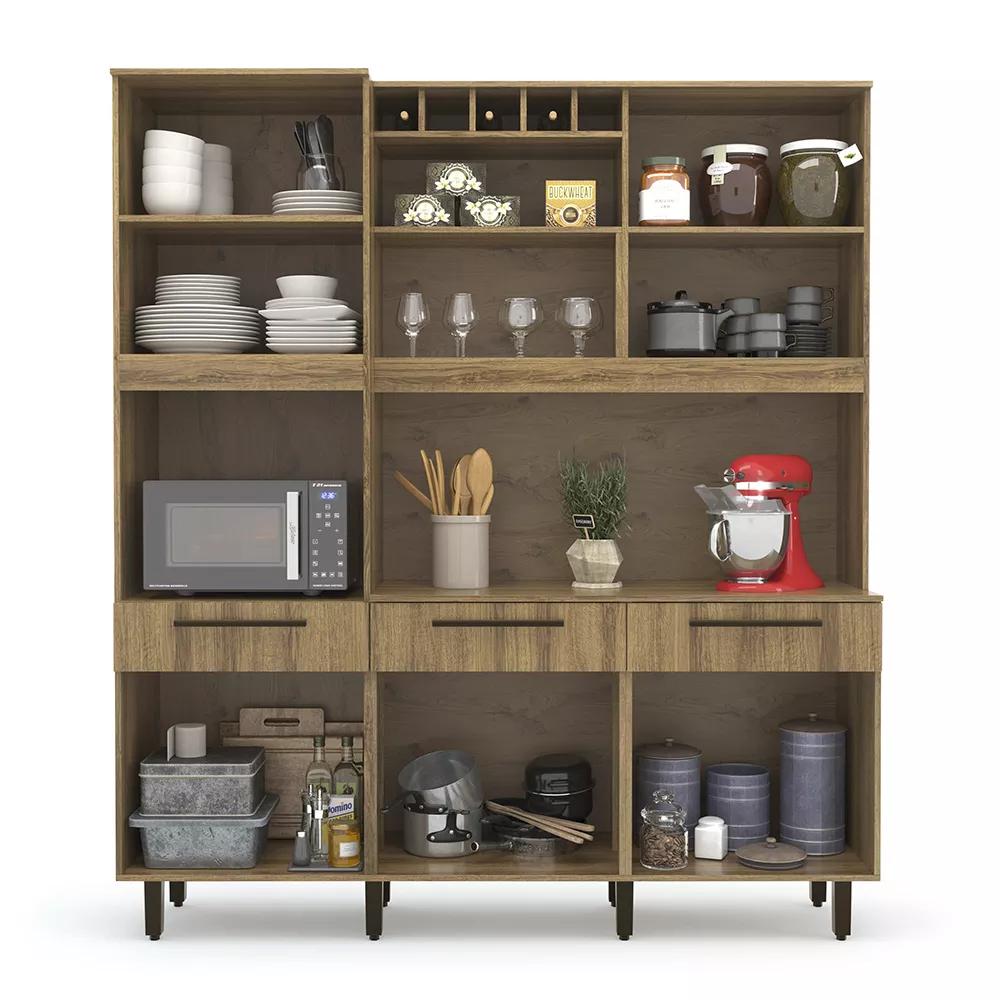 Kit De Cozinha Armário Grande Espaçoso Com 6 Portas 3 Gavetas Com Nicho Para Vinho Luxo Vz
