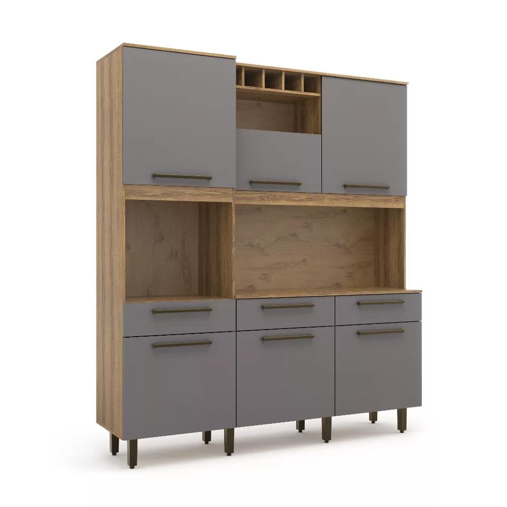 Kit De Cozinha Armário Grande Espaçoso Com 6 Portas 3 Gavetas Com Nicho Para Vinho Luxo Vz