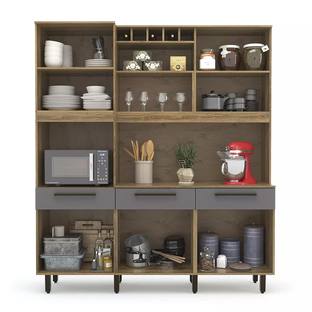 Kit De Cozinha Armário Grande Espaçoso Com 6 Portas 3 Gavetas Com Nicho Para Vinho Luxo Vz