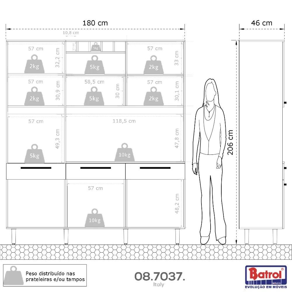 Kit De Cozinha Armário Grande Espaçoso Com 6 Portas 3 Gavetas Com Nicho Para Vinho Luxo Vz