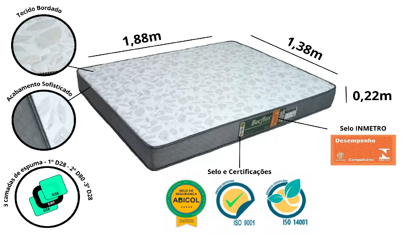 Colchão Espuma Becflex Titan Diamond Casal 1,38 m Firme