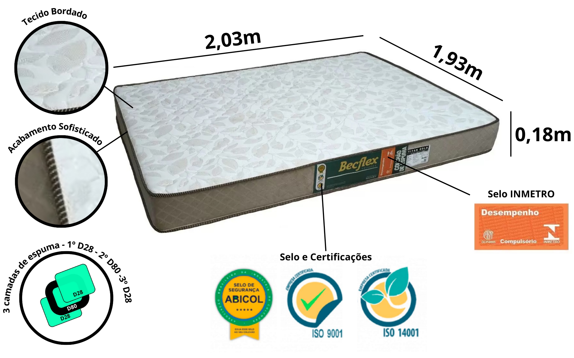 Colchão Espuma Becflex Titan Gold King 1,93 m Firme