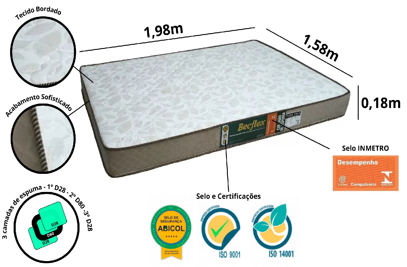 Colchão Espuma Becflex Titan Gold Queen 1,58 m Firme