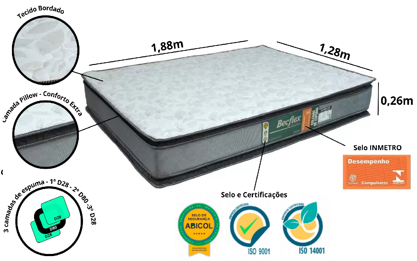 Colchão Espuma Becflex Titan Pillow Viúva 1,28 m Firme