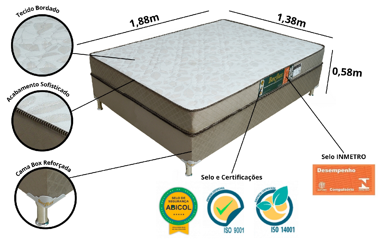Conj. (Box + Colchão) Becflex Titan Gold Casal 1,38 m