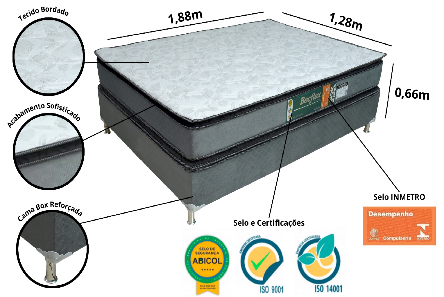 Conj. (Box + Colchão) Becflex Titan Pillow Viúva 1,28 m