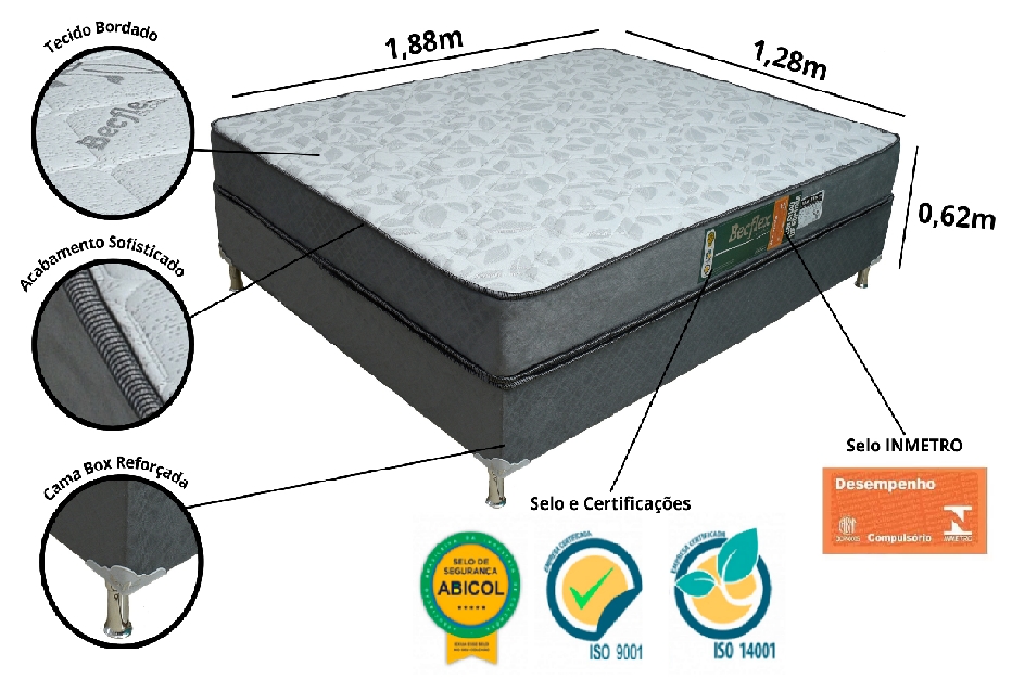 Conj.( Box + Colchão) Becflex Titan Diamond Viúva 1,28 m
