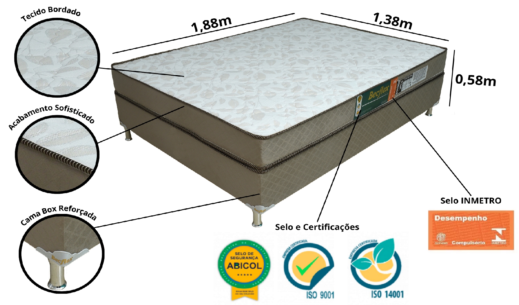 Conjunto Box Completo Casal Becflex Titan Mag Gold 1,38 x 1,88 x 0,58 (Cama Box + Colchão)