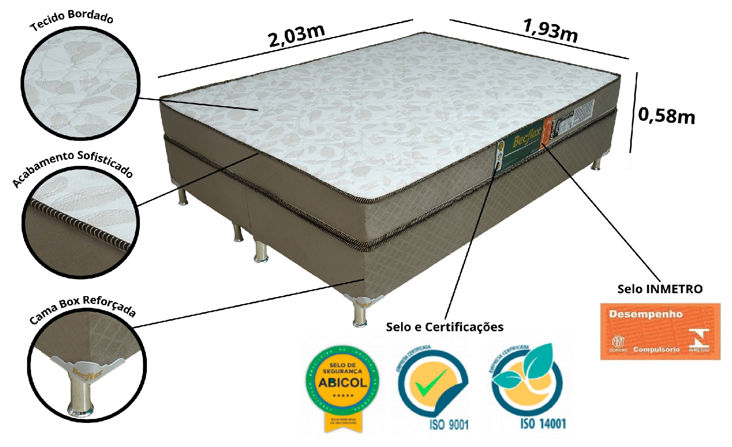 Conjunto Box Completo King Becflex Titan Mag Gold 1,93 x 2,03 x 0,58(Cama Box + Colchão)