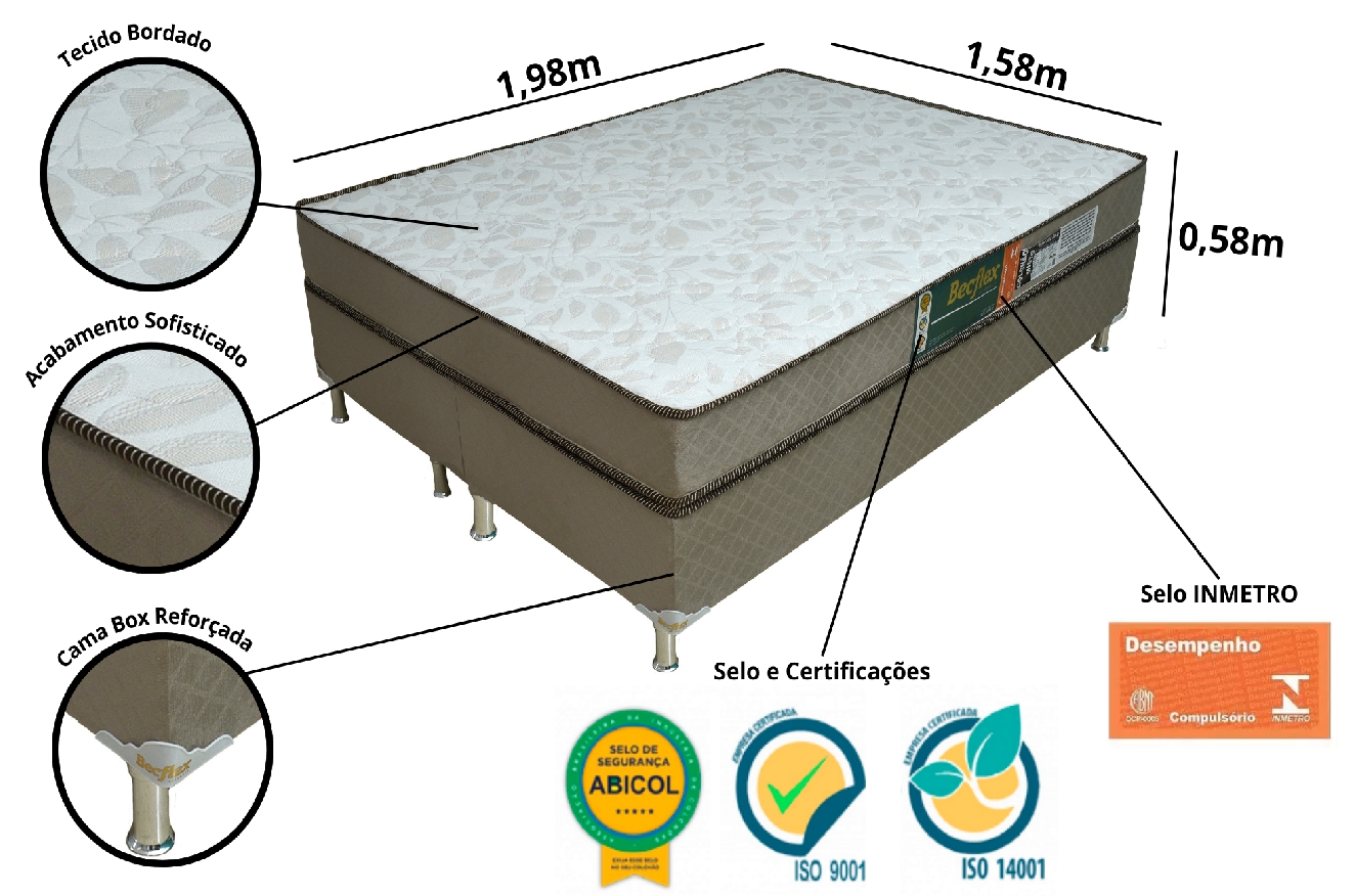 Conjunto Box Completo Queen Becflex Titan Mag Gold 1,58 x 1,98 x 0,58 (Cama Box + Colchão)