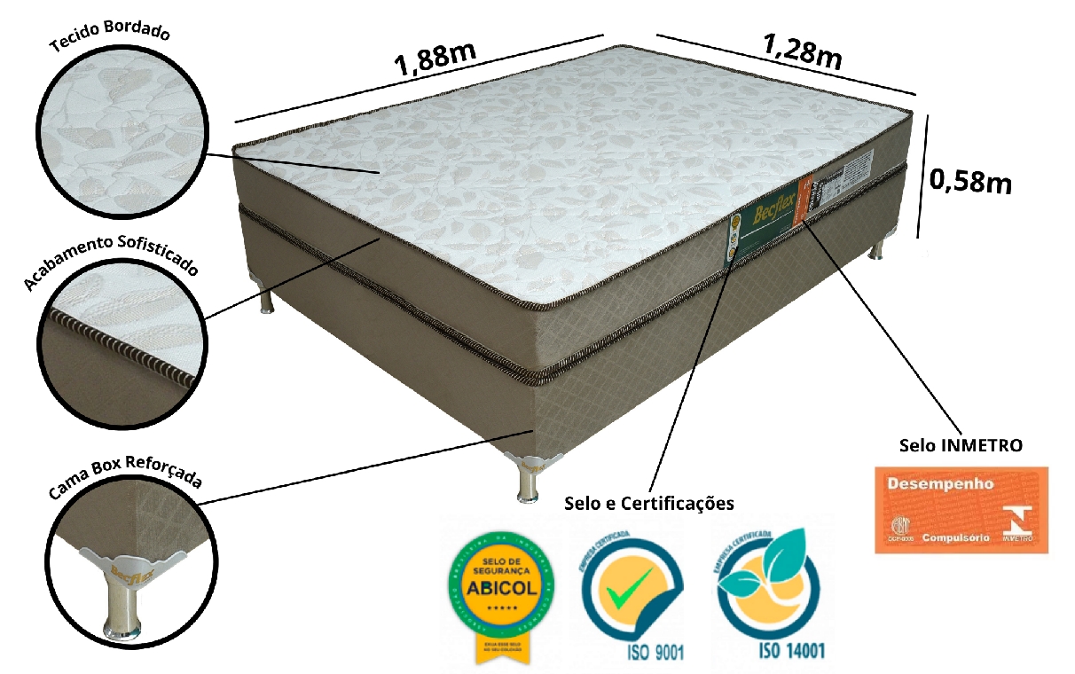 Conjunto Box Completo Viúva Becflex Titan Mag Gold 1,28 x 1,88 x 0,58 (Cama Box + Colchão)