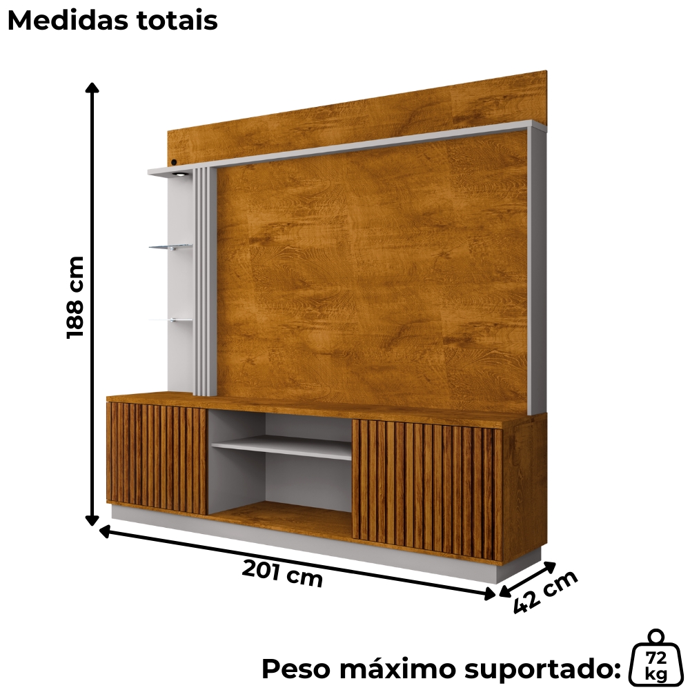  Estante Home Tv 65 Pol 201 cm Atlanta Naturalle Off White BECHARA